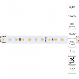 Светодиодная лента 48V 7,2W/m 3000К 5м Arte Lamp TAPE A4812010-01-3K