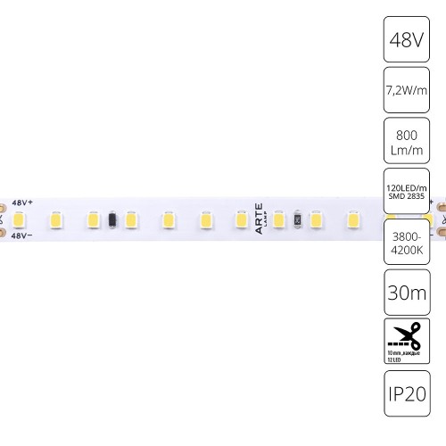 Светодиодная лента 48V 7,2W/m 4000К 30м Arte Lamp TAPE A4812010-04-4K